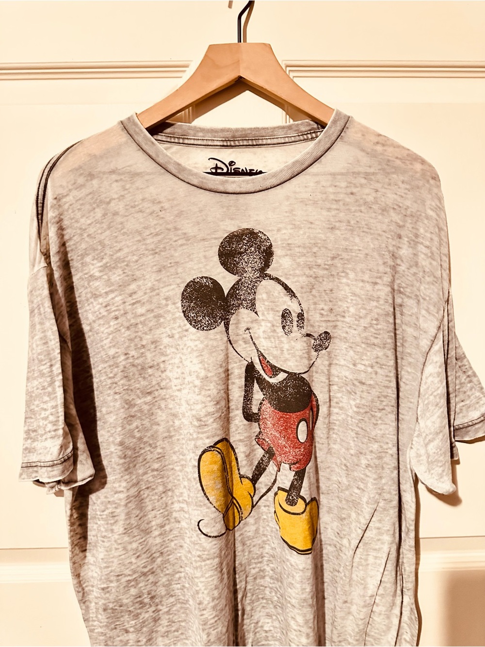 Disney Vintage-Style Mickey Graphic Tee in Gray with Red and Yellow Accents - Picture 3 of 6